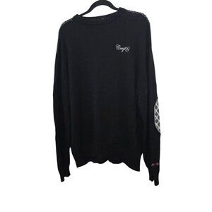 VTG Coogi Men's XXL Y2k 90s Black Crewneck Sweater Embroidered Patterned Elbow P